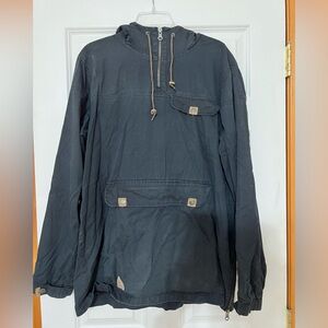 Dravus Mens L Large Hooded‎ 1/4 Zip Jacket Black Lightweight Windbreaker Canvas